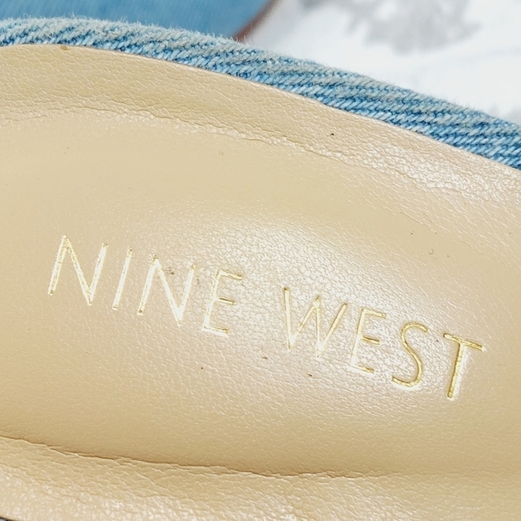 Nine West Wylow Blue Denim Open Toe Slip On Block Heel Mules M437 - Picture 10 of 13